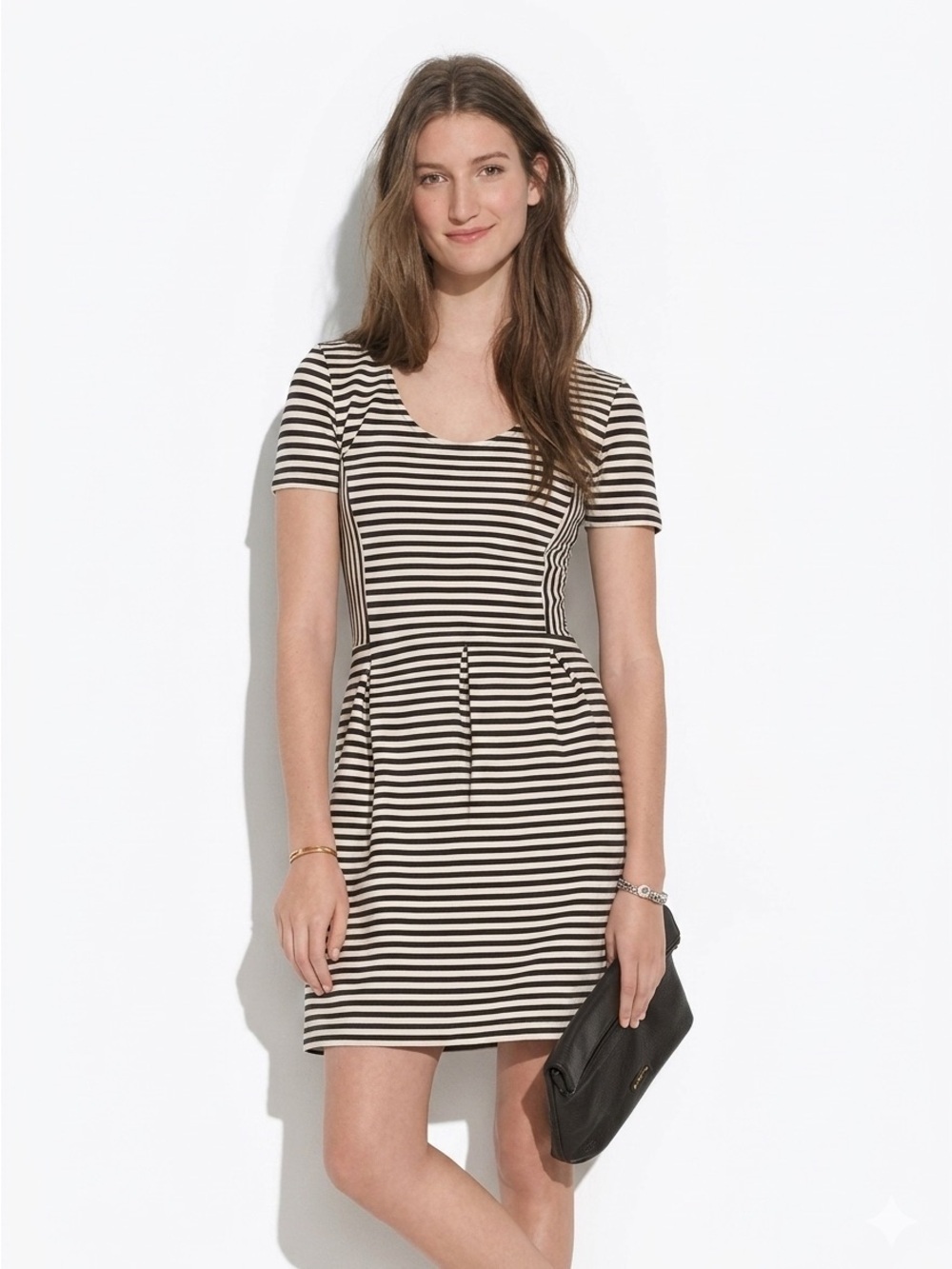 MADEWELL Women’s Black & White Bistro Striped Tee Knit Stretchy Dress Size 10